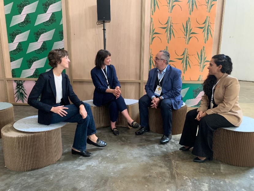German WCEF Delegation_Brazil_2025_picture 1 In conversation with Osvaldo Lahoz Maia (2nd from right) and Vanessa Campos Guedes (right) from the National Service for Industrial Training (Serviço Nacional de Aprendizagem Industrial - SENAI)
